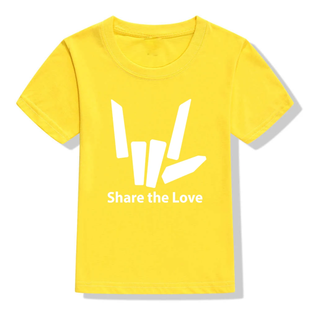 Share The Love Print New Fashion Childrens Tees Boys O-neck Short Sleeves Shirt Girls Fashion Street Style Soft Tops Tshirt