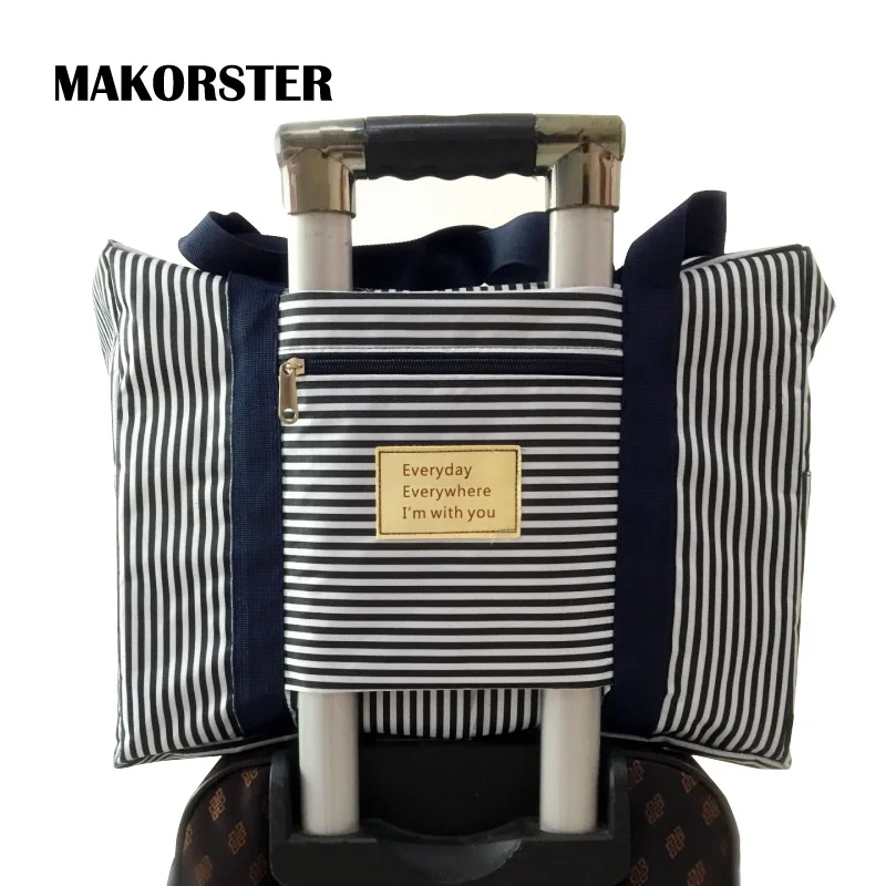 MAKORSTER Fashion Women travel bag weekend Oxford Striped duffle bag luggage travel bags for ...