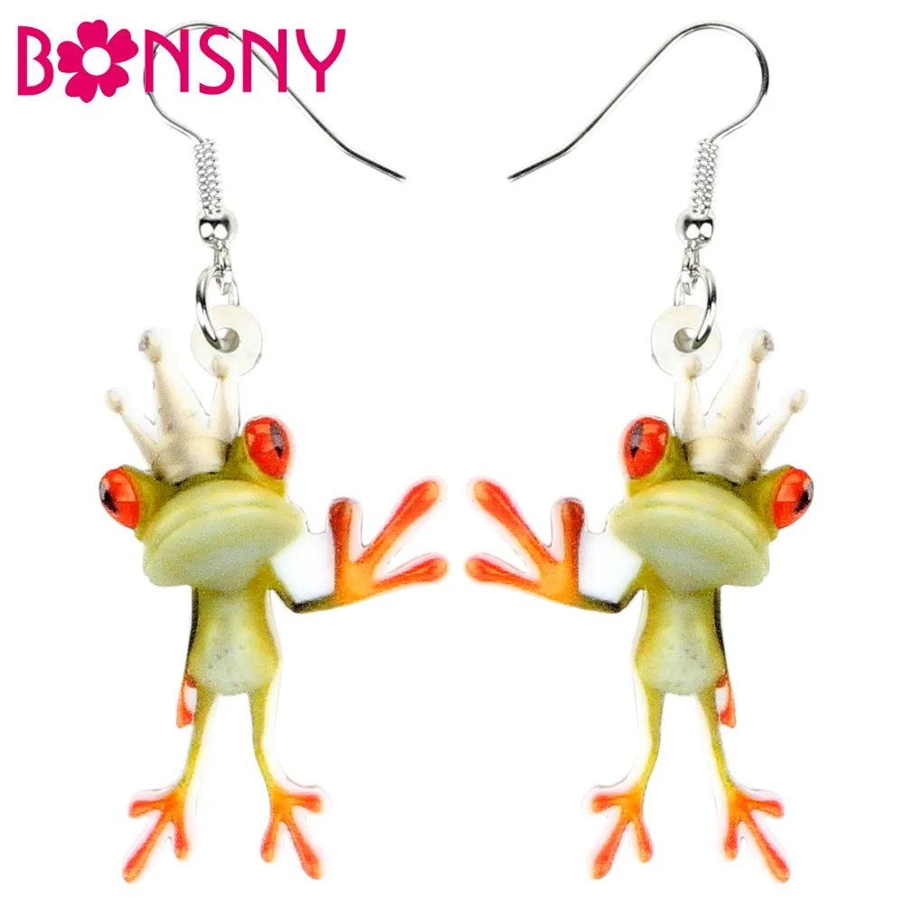 

Bonsny Acrylic Anime Prince Crown Frog Earrings Drop Dangle Big Long Cute Animal Jewelry For Women Girls Teens Gift Original