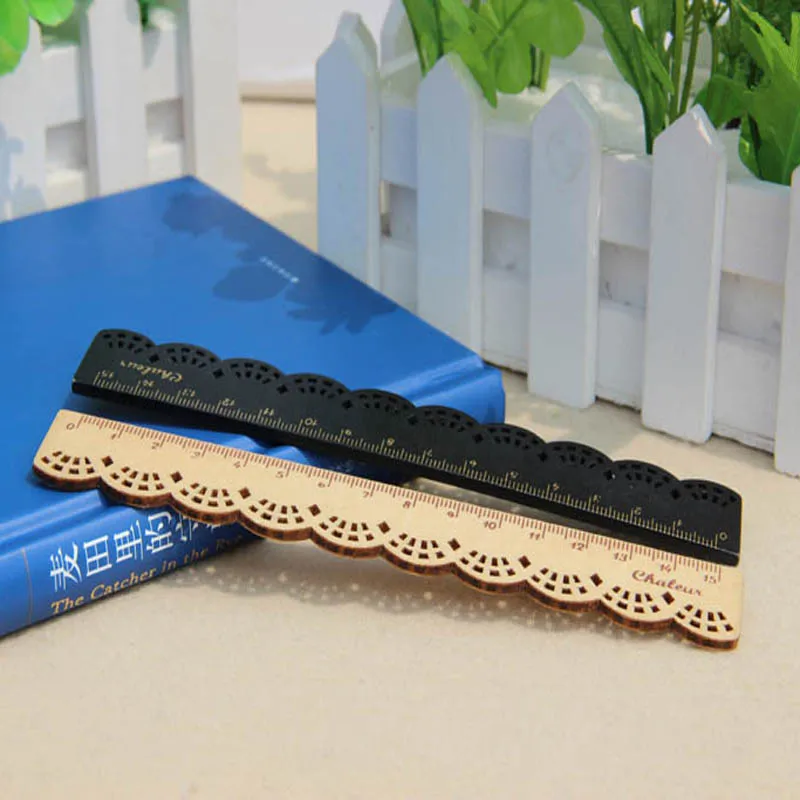 

1 Pcs Korea Zakka Kawaii Cute Stationery Lace Brown Wood Ruler Sewing Ruler Office School Accessories