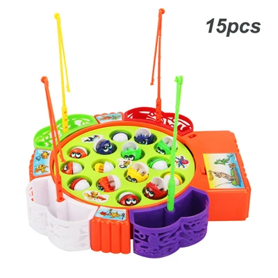 Детские игрушки для рыбалки, электрическая вращающаяся игра для рыбалки, музыкальная Рыбная тарелка, набор магнитных спортивных игрушек для детей, подарки - Цвет: 15pcs fish