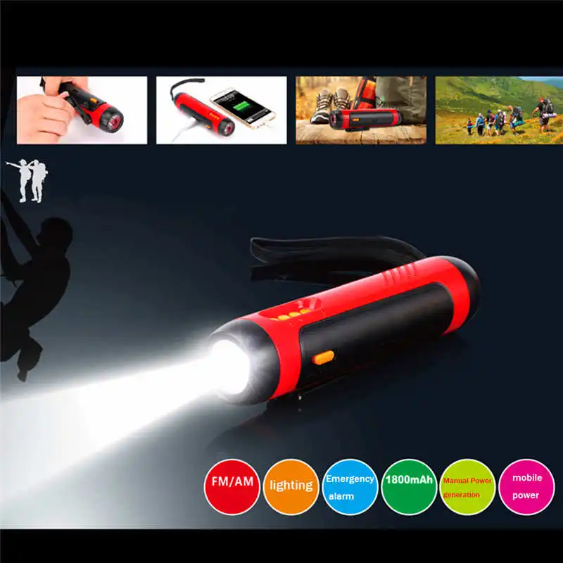Alarm FM Radio Mobile Phone Charging Hand-operated Power Generat powerful led flashlight lampada led #4S8 (1)