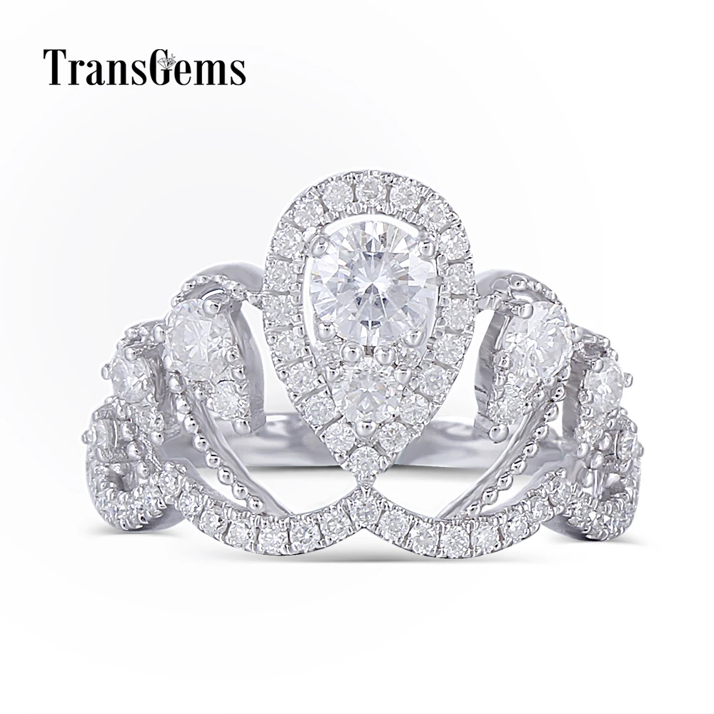 

Transgems 14K 585 White Gold Crown Shape F Color Moissanite Engagement Gold Ring for Women Wedding Ladies Moissanite Ring