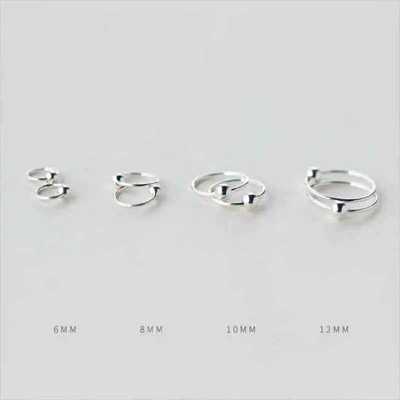 2 шт. 925 пробы SliverSmall крошечный шарик серьги обруча Huggie 6 мм 8 мм 10 мм 12 мм Пронзительный козелка Helix хрящ