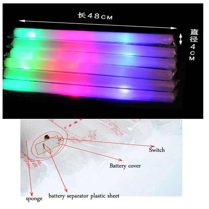 10 шт./партия новинка 48 см красочные светящиеся палочки туба Губка Пена флэш-палка Хэллоуин Рождество концертный вечерние игрушки