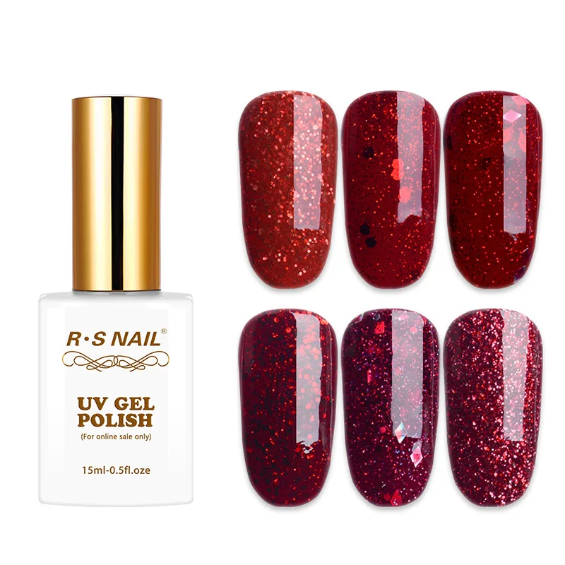 RS Nail 15ml uv color gel nail polish red glitter sparkles gel lacquer a set of gel varnish uv resin sequins esmalte para unha