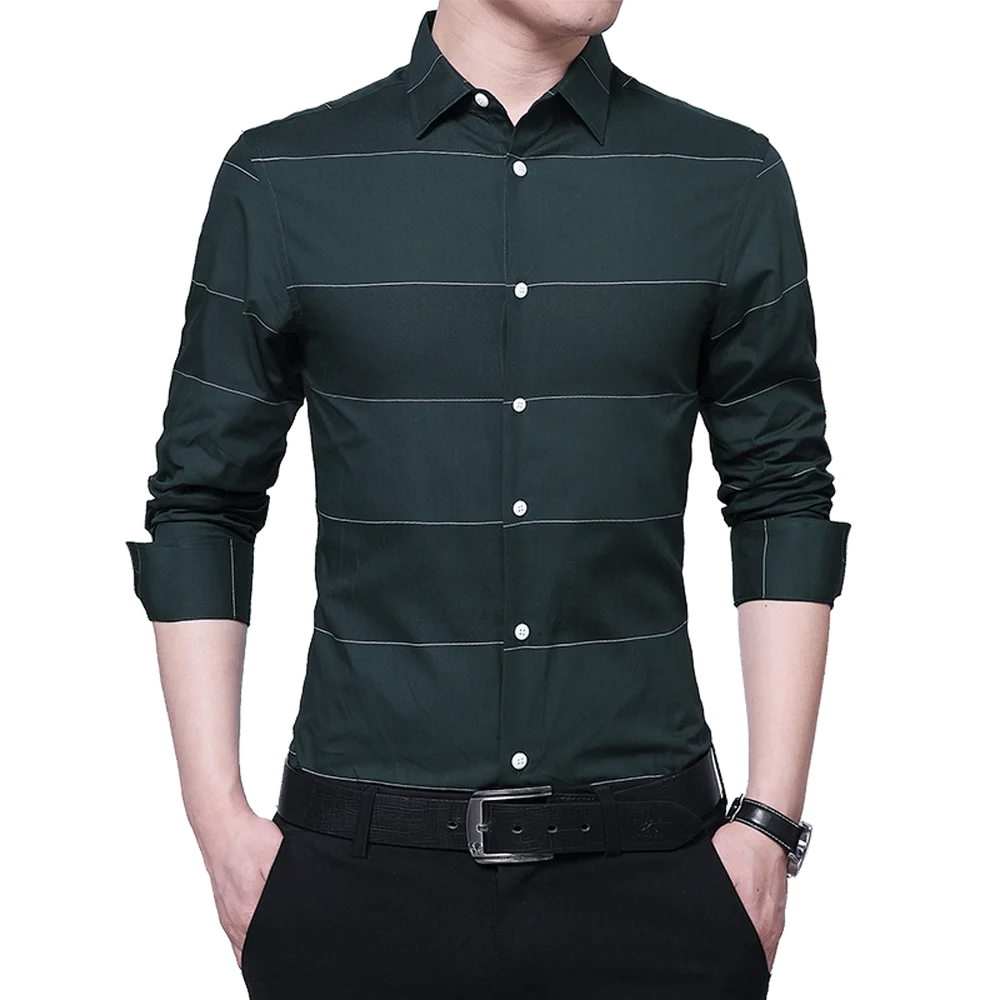 Fashion Men's Shirts male Casual slim fit designer Long Sleeve striped ...