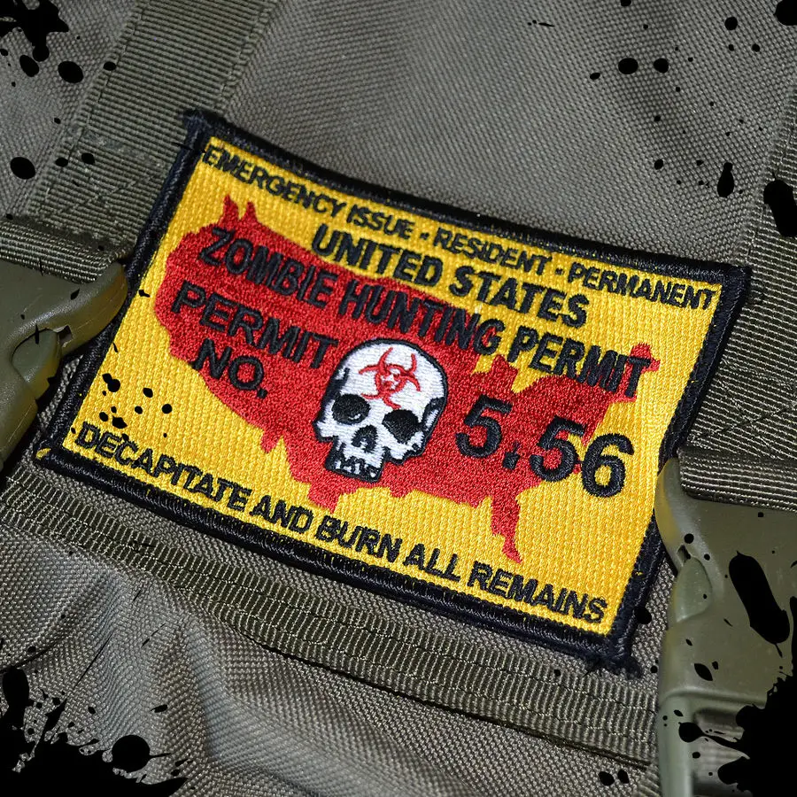 

Tactical Zombie Undead Killer Hunting Permit Morale Patch 7*10.8cm Military Iron On Patches For Clothing Hat Bag Badge Army Tags