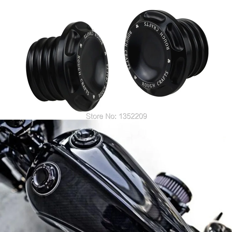2Pcs Black RC Fuel Tank Gas Cap Aluminum Fits For Harley Sportster Dyna Touring Softail 96 UPin