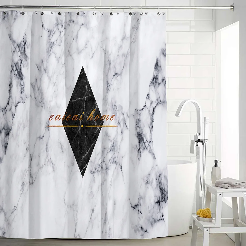 

2018 European Shower Curtains Geometric Pattern Marble Printing Bath Screens Bathroom Accessories Polyester Waterproof Curtain