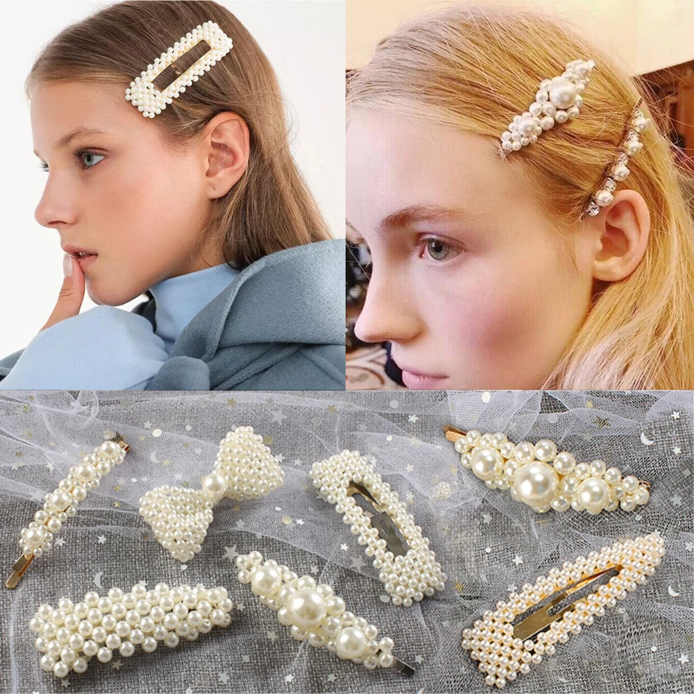 

New Fashion White Pearl Hair Bows Valentine's Day Hair Clips For Girls Pretty BB Clip Women Hair Barrettes Hair Accessories