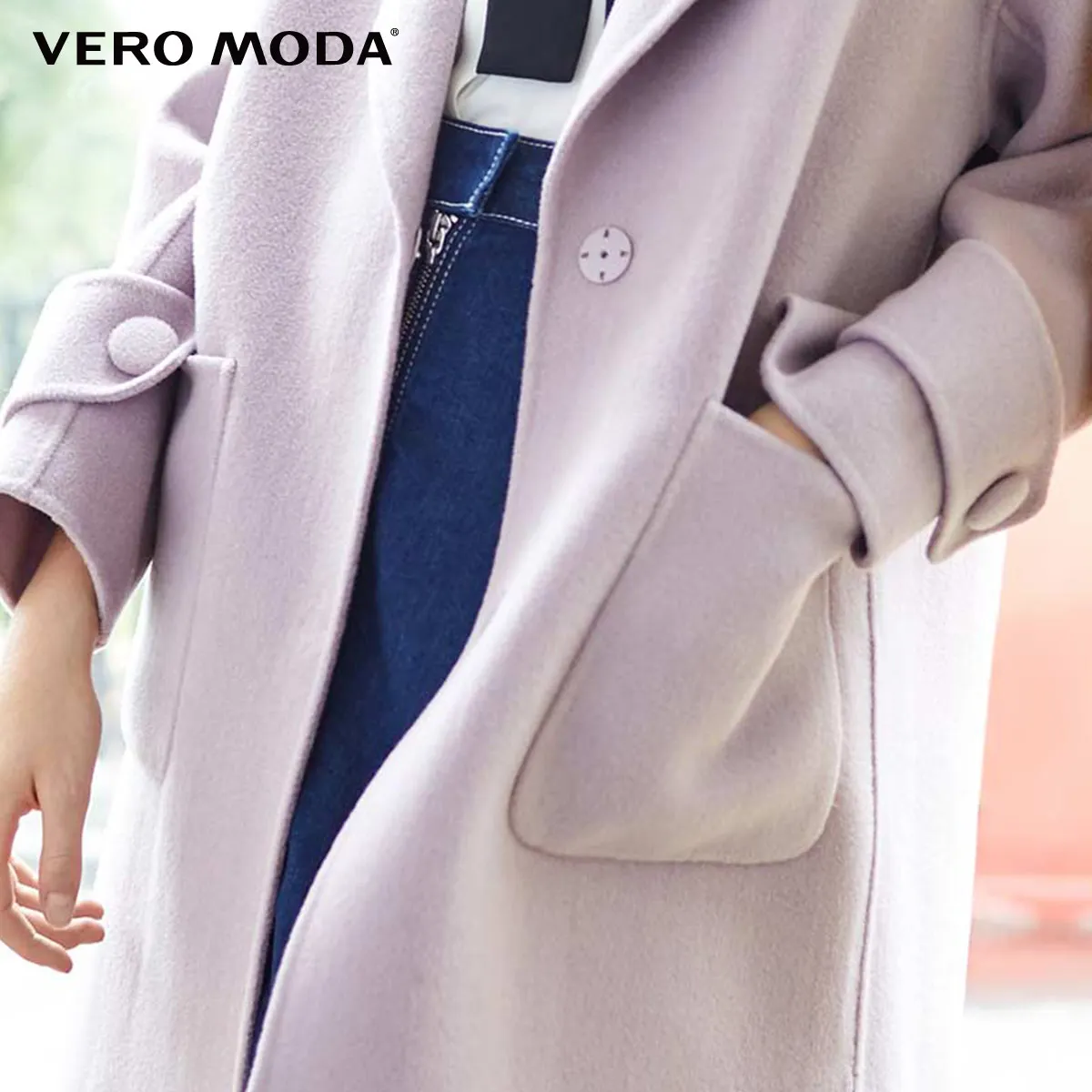 Vero Moda женское новое шерстяное Двустороннее пальто с открытыми плечами из чистой шерсти | 318327502