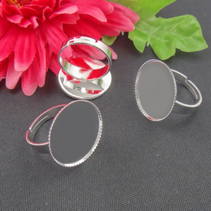 10pcs Fit 20mm 25mm 30mm Silver Plated Adjustable Ring Blank Base Teeth Tray for Cameo Settings Cabochons Accessories wholesale | Украшения