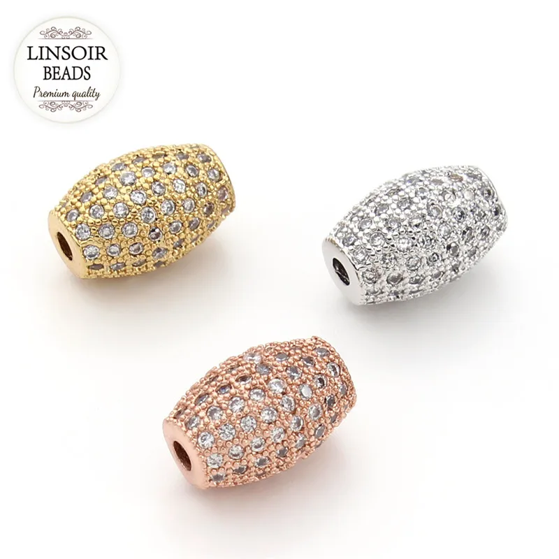 LINSOIR 2pcs/lot Rose Gold Color Pave Micro Zircon Rhinestone Crystal Beads Copper Big Hole Spacer Charms Jewelry Making | Украшения и