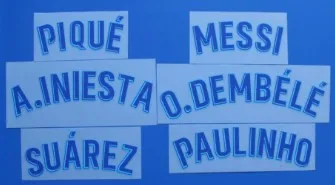 От MESSI ARDA OANI ALVES PIQUE SUAREZ NEYMAR JR I. RAKITIC O. DEMBELE COUTINHO именной патч, значок