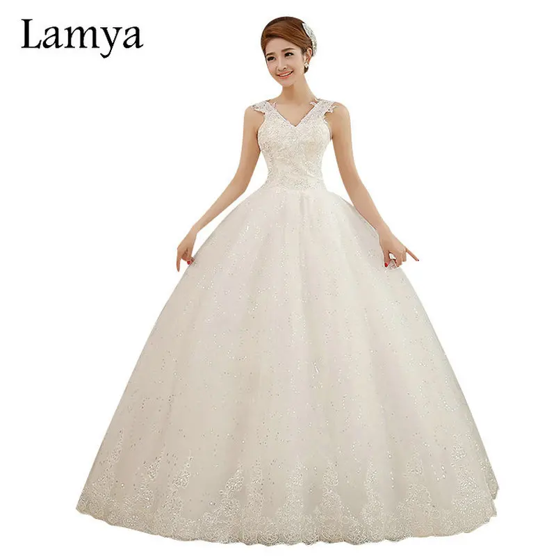 

LAMYA Customize V Neck Wedding Dress Lace Crystal Beaded Bridal Gowns Fashionable 2019 vestidos de novia In Stock