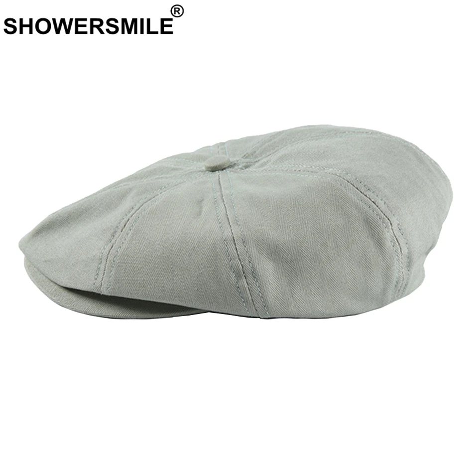 

SHOWERSMILE Peaky Blinder Mens Newsboy Cap Green Women Great Gatsby Cap Cotton Summer Octagonal Hat Flat Duckbill Ivy Cap Unisex