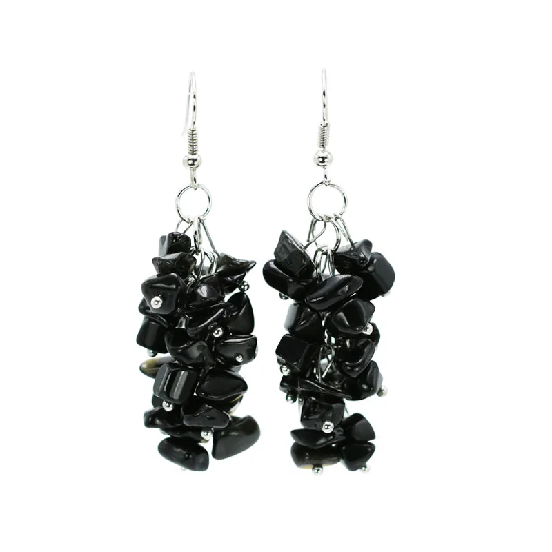 

1 pair fashion ethnic black stone dangle earrings handmade jewelry 6cm long pendientes brincos for women girls cool gifts