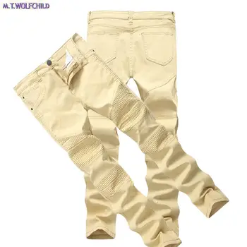 

Fashion high street Male jeans 2018 Mens distressed denim pants Masculino zipper Trousers straight slim Elasticity jeans 28-42