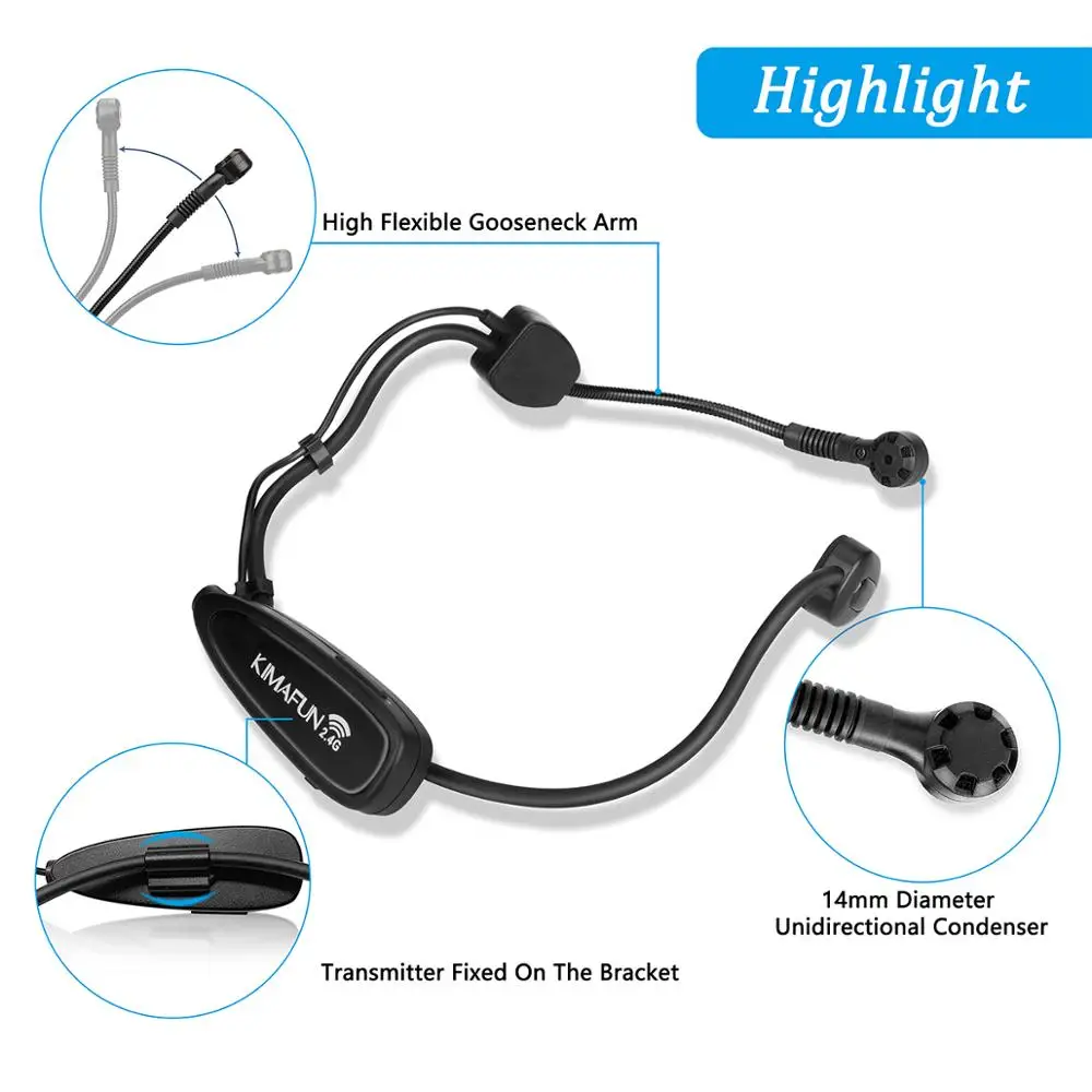 Sistema de Microfone Headset sem Fio Banda ao Vivo Músico de Rua 2.4g com Transmissor e Receptor de Design para Performance de Palco Kimafun - Image 4