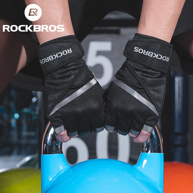 ROCKBROS Sports Protective Gloves Body Building Male Hand Mitten Gym Anti-Slip Weight Lifting Fitness Gloves Half Finger Fitness