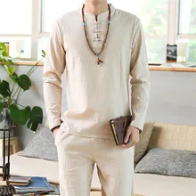 Мужские пижамы на весну и осень с длинным рукавом из хлопка и льна, мужские пижамы для сна и отдыха, пижамный комплект, брюки