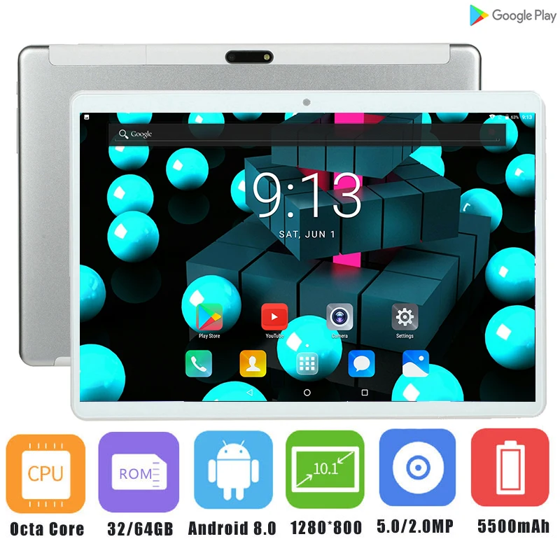 Закаленное стекло 2.5D 10-дюймовый планшетный ПК Android 8,0 Восьмиядерный 4 Гб ОЗУ 64 Гб ПЗУ 1280*800 ips 3g 4G LTE громкий звонок планшет 10 10,1"