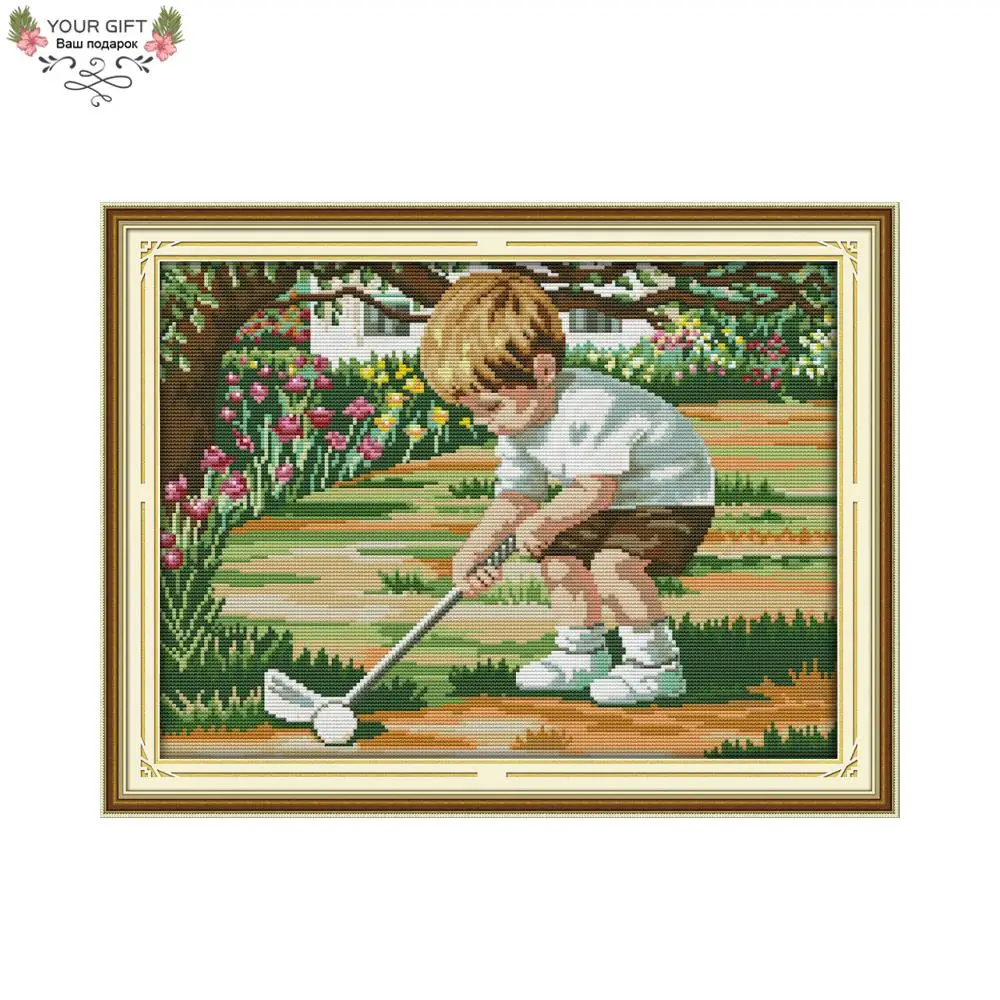 Joy Sunday Boy Home Decor RA028 14CT 11CT Counted Stamped The Future Of Golf Needlepoint Needlework Embroidery Cross Stitch kit | Дом и сад