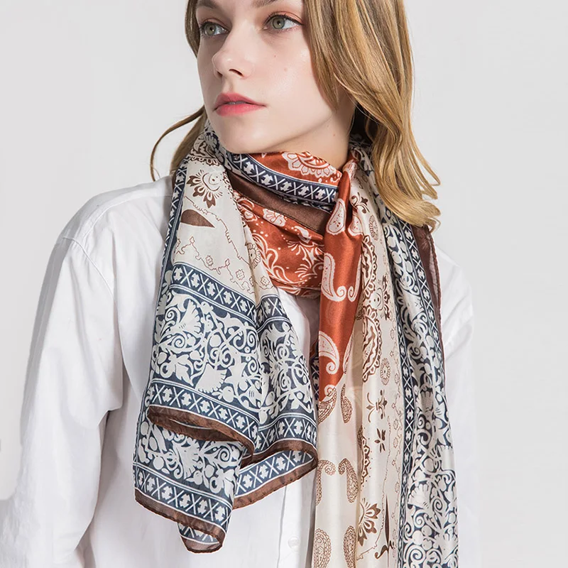 

2018 New Spring Style Long Chiffon Silk Satin 180*90cm Boho Floral Style Flowers Print scarves Woman Scarf Bandana Shawl