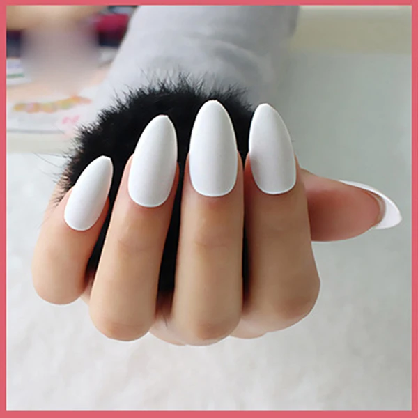 

24pcs/set White Nail art tips Matte full cover almond stiletto nails soft fake nails art salon tips Pure candy color 20 options