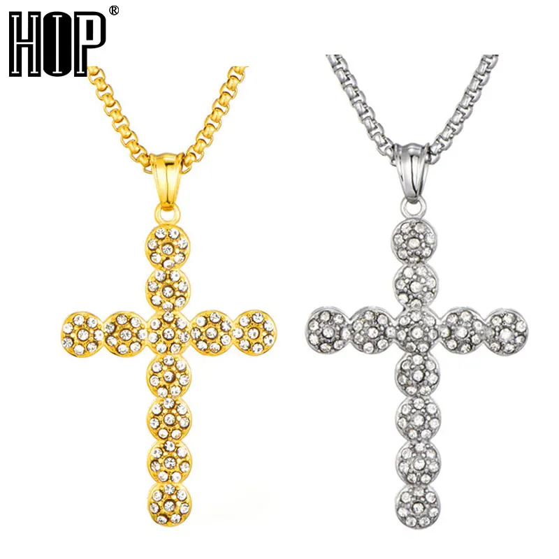

HIP Hop Iced Out Bling Cross Rhinestone Ankh Necklaces Pendants Men Key of Life Pendant Link Chain Necklace For Men Jewelry Gift