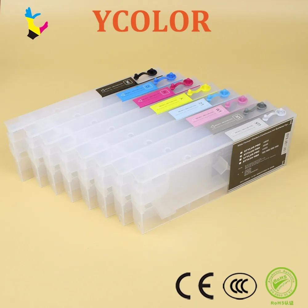 Refillable ink cartridges with chips for Epson stylus pro4880 4800 4400 4450 7600 9600 4000 solvent resistant