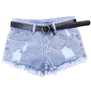 

NiceMix 2019 New Cowboy Shorts Women Summer High Waist Wear Korean All-match Ripped Hole Thin Denim Shorts With Belt