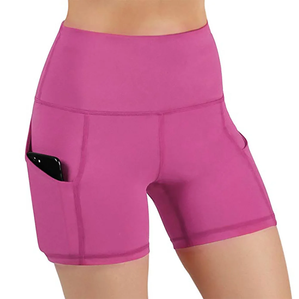 

Women Sweat Absorbing Summer Gym Solid High Waist Workout With Pocket Sports Yoga Shorts Tights Quick Dry Elastic Slim Fit Soft
