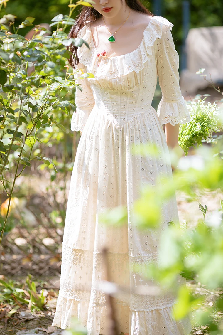 

LYNETTE'S CHINOISERIE Summer Original Design Women High Quality Silk Europe Vintage Style Flowing Silk Maxi Dresses