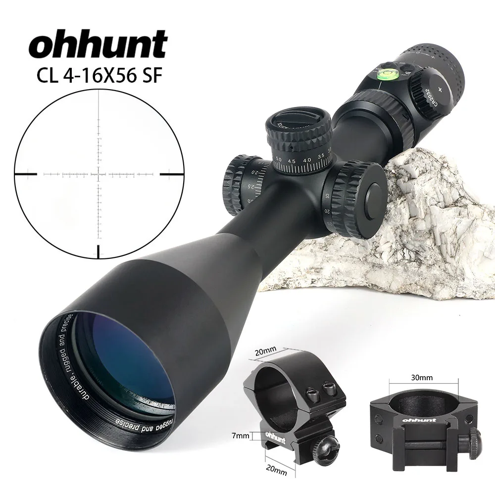 Ohhunt CL 4-16X56 SF охотничьи оптические прицелы красный зеленый с подсветкой Стекло травленая Сетка прицел боковой Parallax тактический прицел - Цвет: with Picatinny Rings