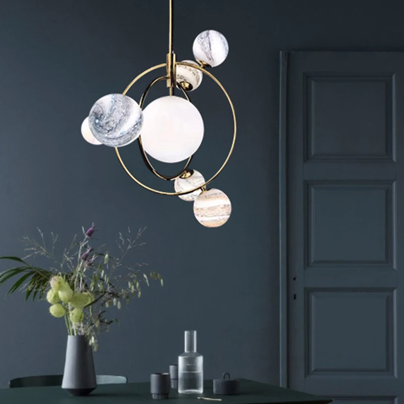 

Modern glass ball celestial body pendant light creative LED art deco hanging lamp fixture for bedroom Cafe restaurant lamp E27