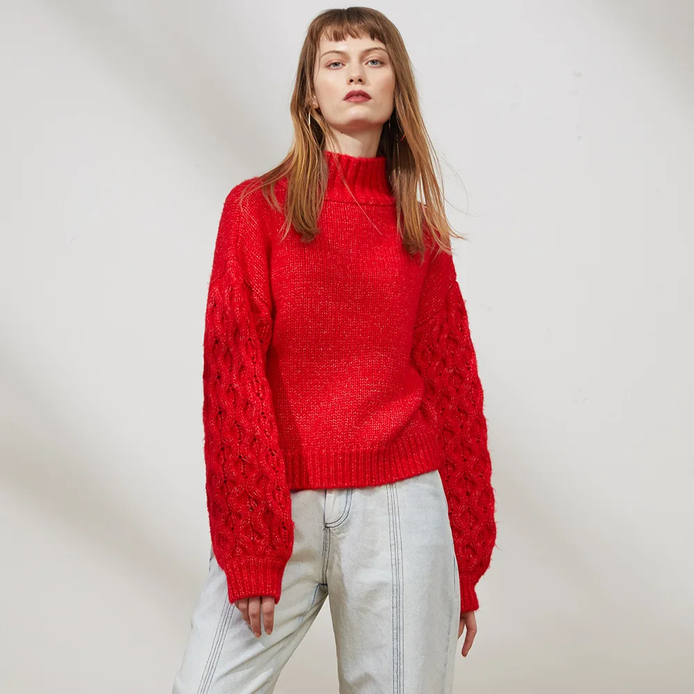 Marée Et Col Noeud Dames Marque Automne Tricot Couture En 2018 Femmes D'hiver Fleur Chandail Lâche Haut Femelle Rouge Nouvelle Harajuku nAqw14gx