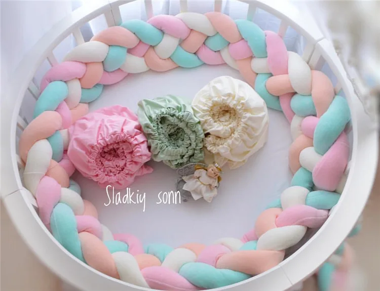 

2M 4 Knot Bumper Mixed Color Weaving Plush Cushion Baby Crib Protector For Newborns Baby Room Decor To the Cot