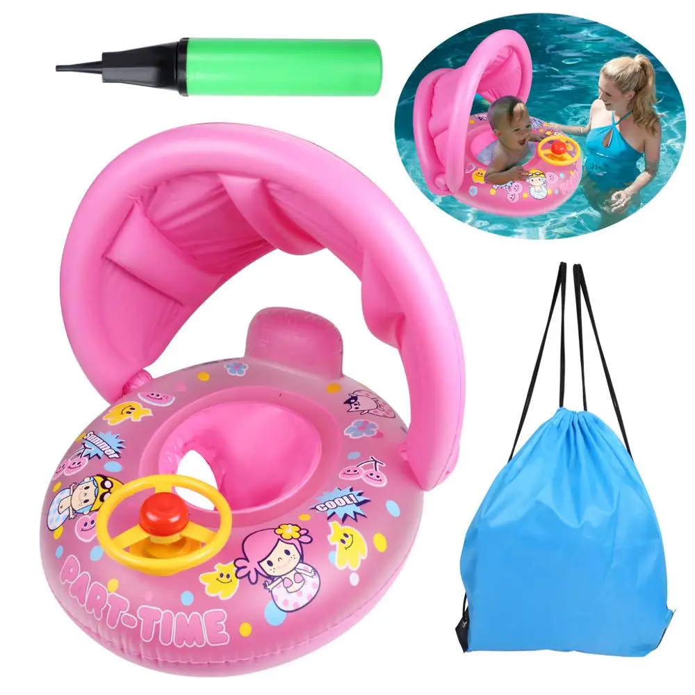 

1 Set Inflatable Baby Swimming Pool Seat Float Boat with Removeable Sunshade Summer Water Have Fun Tool Swim Circle