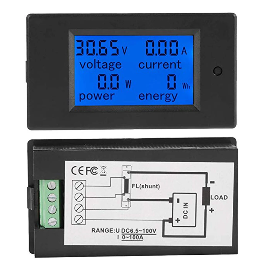 DC 6,5-100 в вольт ток кВт-ч ватт панель дисплей цифровой Ток Напряжение измеритель мощности Амперметр Вольтметр мультиметр