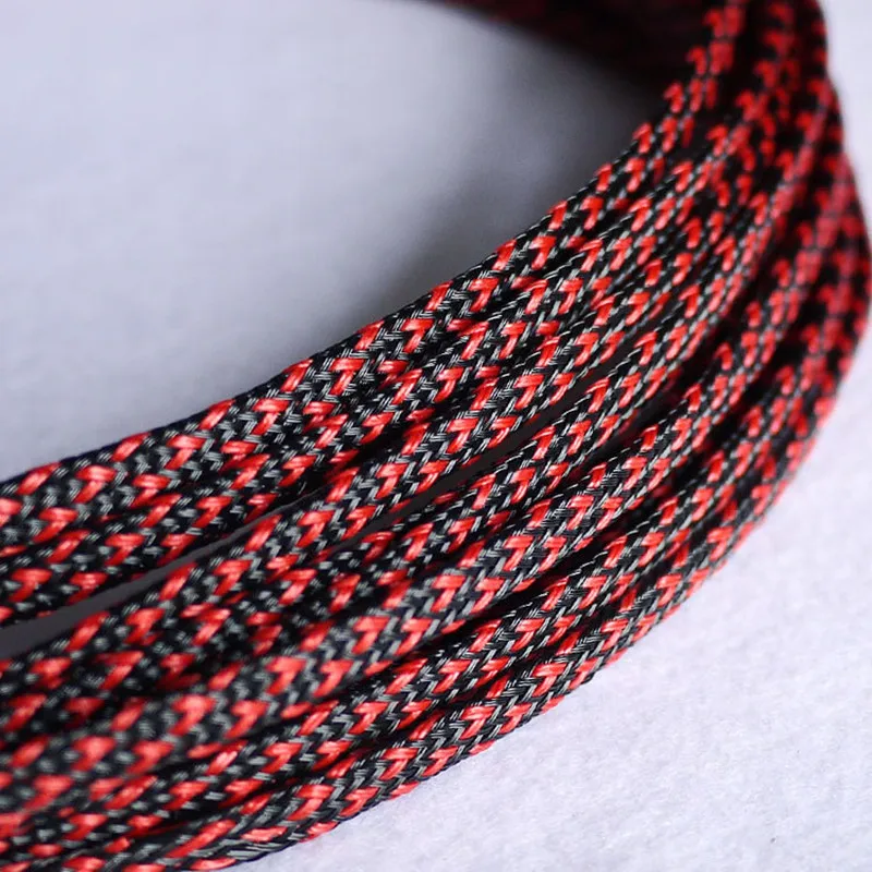 

1/5/20/50/200 Meters Black & Red - High quality 6mm Braided PET Expandable Sleeving High Density Sheathing Plaited Cable Sleeves