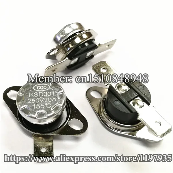 155 DegC Переключатель температуры термостата KSD301 250V 10A 125 130 135 140 145 150 155 160 165 170 175 180 185 190 195 градусов нормально открытый - Цвет: 155 DegC