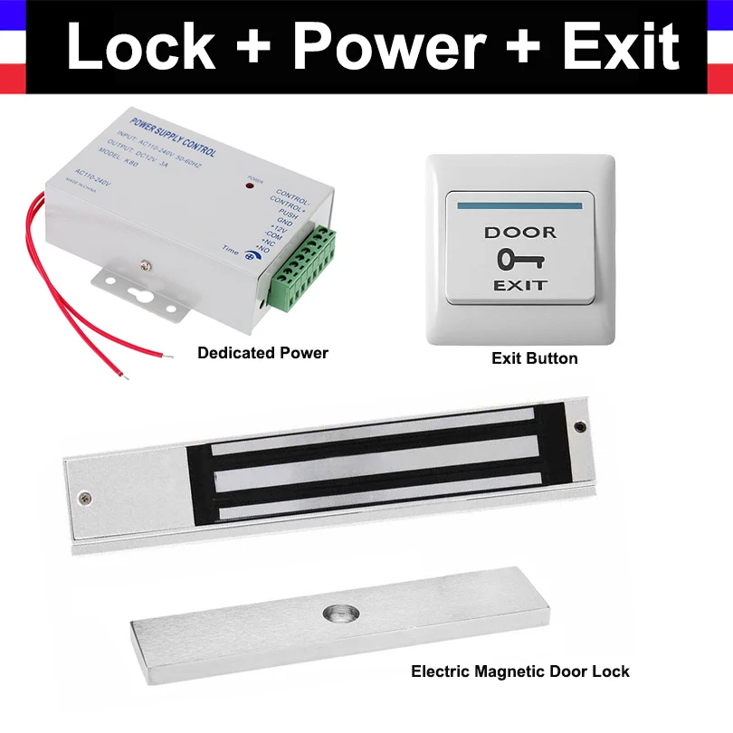 NC Electric Magnetic Door Lock + Power Supply box + Door Exit Button