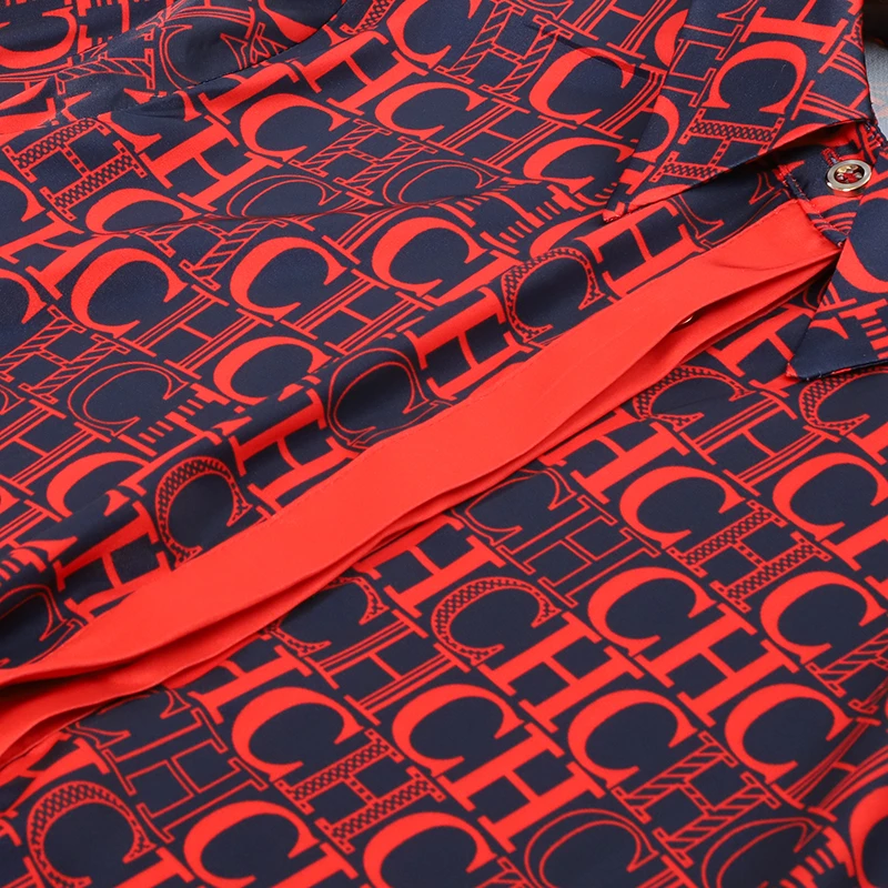 Kopen VERDEJULIAY Luxe Letters Gedrukt Jurken 2019 Zomer Runway Lange Mouwen jurk Turn down kraag Onregelmatige Shirt Jurk Vrouwen XXL