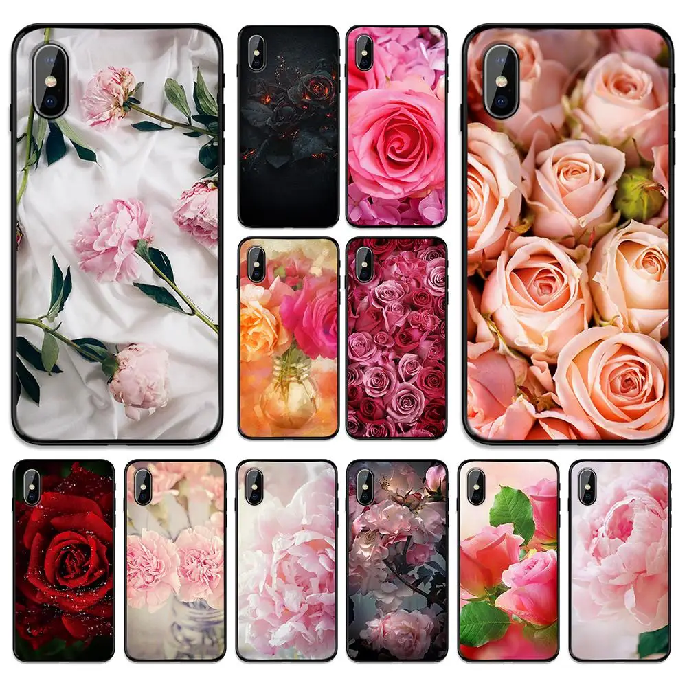 Beautiful rose lily peony vase Soft TPU Case Cover for Apple iPhone 6 6S 7 8 Plus 5 5S SE X XS MAX XR Silicone Cases | Мобильные