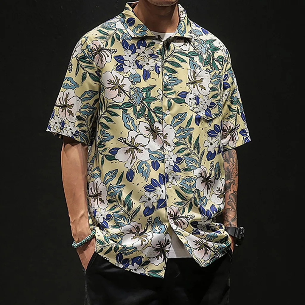 Camisa masculina мужская рубашка Летняя гавайская повседневная с коротким рукавом