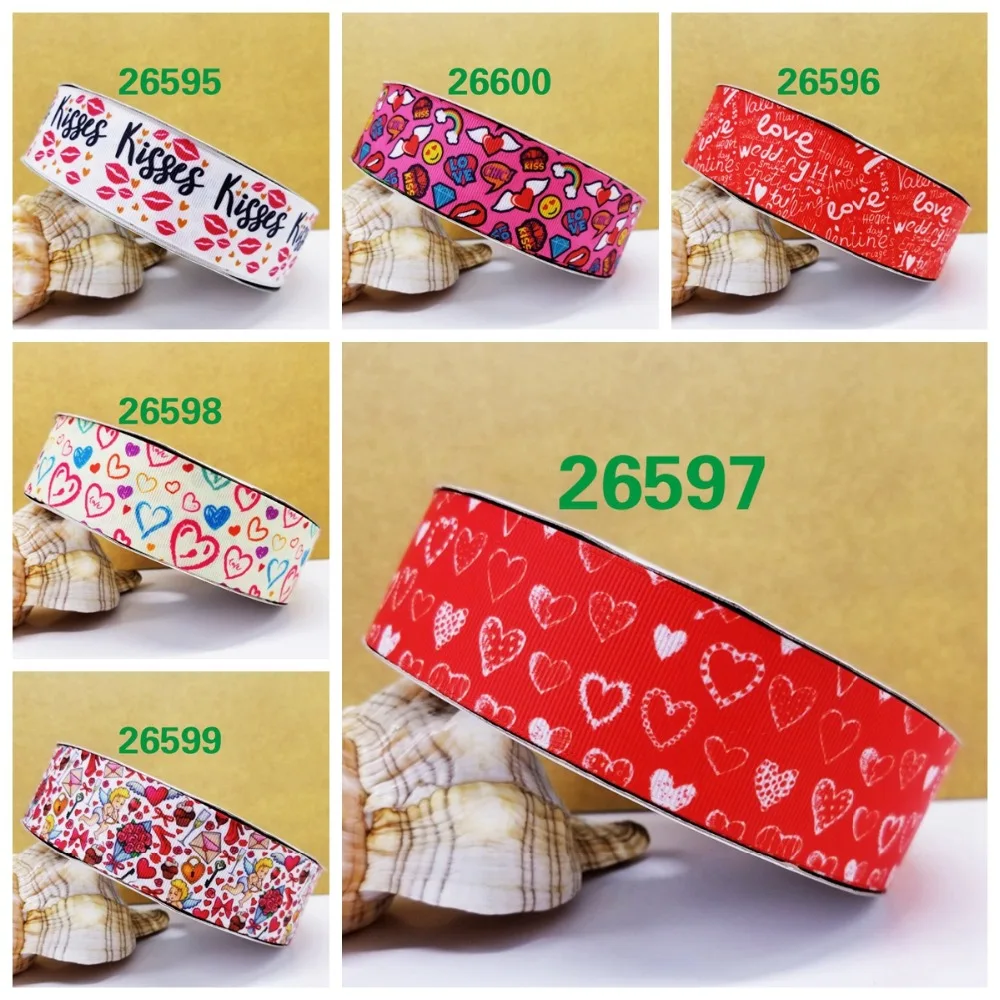

Free shipping 50 yard cartoon valentines day printed grosgrain ribbon 26595