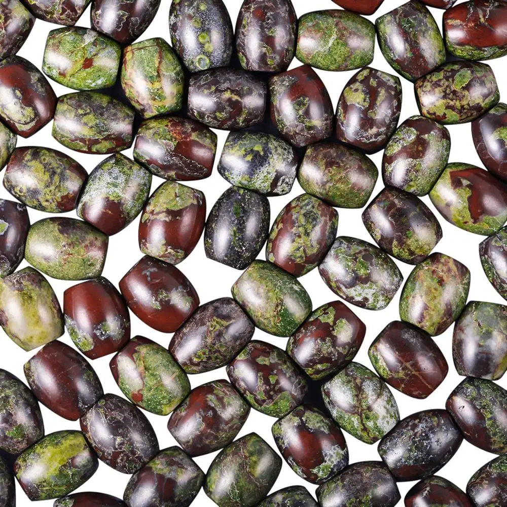 TUMBEELLUWA 1Lot (20Pc)Oval Dragon Bloodstone Large Hole(4.5mm)Charm European Gem stone Loose Beads fits Bracelet,Jewelry Making