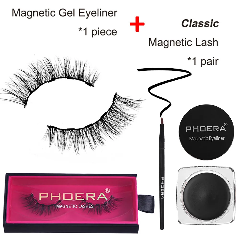 Magnetic false eyelashes and eyeliner set 2pcs eyelashes and liquid eyeliner gel eyeliner and eyeliner brush - Цвет: Черно-серебристый